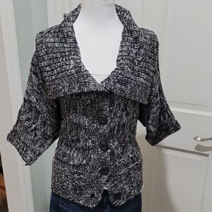 Say What? Charcoal and White Women's Polo Collar Button Up Cardigan Sz S